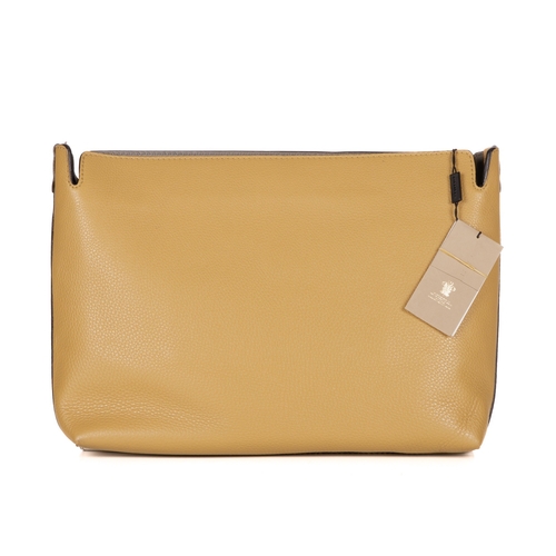 223 - Burberry, a large bicolour clutch bag, crafted from pale grey and pale mustard leather, with a top z... 