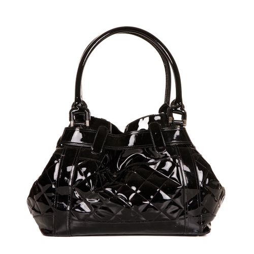 224 - Burberry, a Beaton handbag, crafted from black patent leather, featuring diamond quilted detailing, ... 