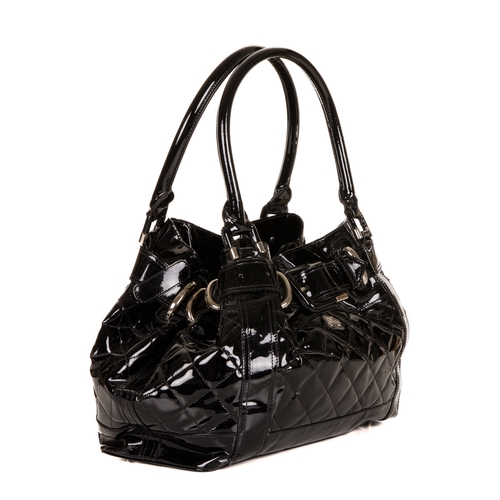 224 - Burberry, a Beaton handbag, crafted from black patent leather, featuring diamond quilted detailing, ... 