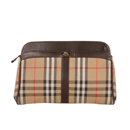 225 - Burberry, a vintage handbag, designed with the maker's Haymarket check canvas exterior and smooth br... 