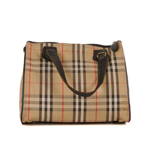 227 - Burberry, a vintage Nova Check Boston bag, featuring back leather piping and trim, front zip pocket,... 