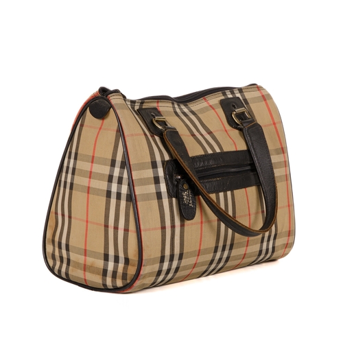 227 - Burberry, a vintage Nova Check Boston bag, featuring back leather piping and trim, front zip pocket,... 