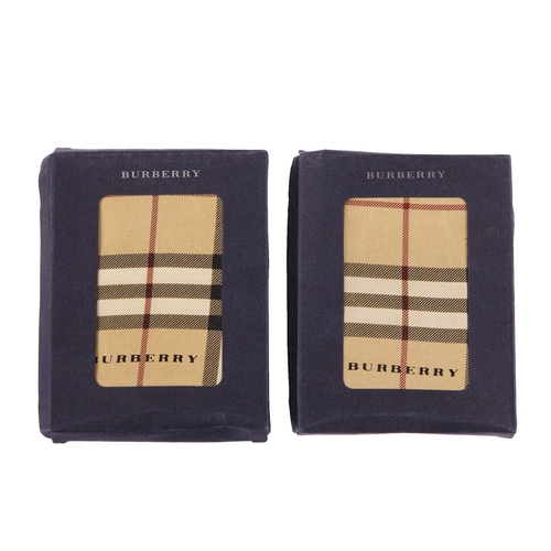 229 - Burberry, two Nova Check silk handkerchiefs, with hand-rolled edges, measuring 47 by 47cm, with make... 