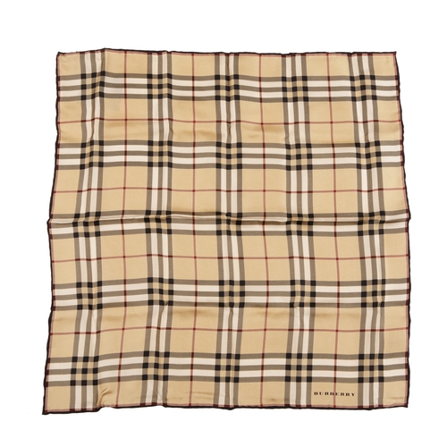 229 - Burberry, two Nova Check silk handkerchiefs, with hand-rolled edges, measuring 47 by 47cm, with make... 