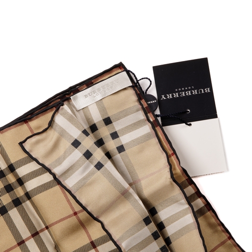 229 - Burberry, two Nova Check silk handkerchiefs, with hand-rolled edges, measuring 47 by 47cm, with make... 