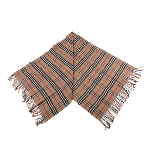 232 - Burberry, a Nova Check lambswool shawl and scarf, to include a beige shawl and a pale blue scarf, bo... 