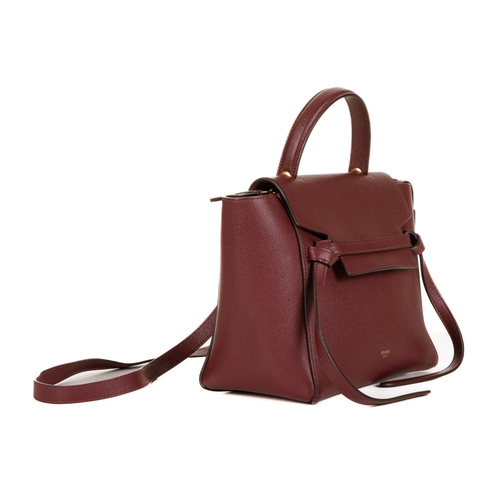 249 - Celine, a Micro Belt handbag, crafted from burgundy grained calfskin leather with gold-tone hardware... 