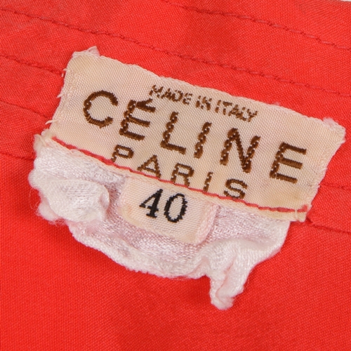 250 - Celine, a vintage blouse and summer dress, the red silk blouse featuring a neck tie and front button... 