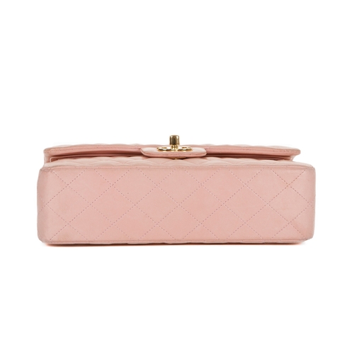 254 - Chanel, a pink Small Classic Double Flap handbag, designed with a pink diamond quilted lambskin leat... 