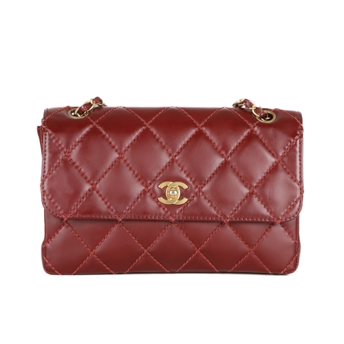 258 - Chanel, a burgundy Wild Stitch Single Flap handbag, featuring the maker's signature wild stitch diam... 