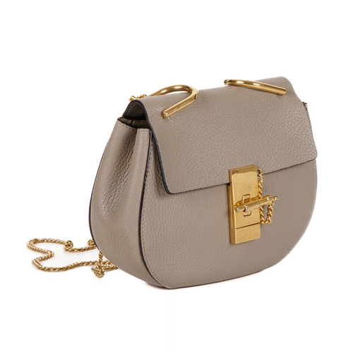 269 - Chloe, a Drew crossbody handbag, crafted from grained grey leather, with a polished gold-tone chain ... 