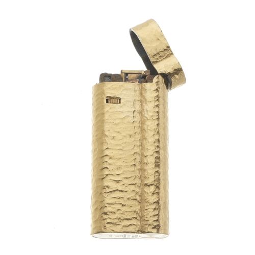 279 - Dunhill, a gold-tone gas lighter, featuring bark effect detailing, stamped Dunhill, 20 Microns, meas... 