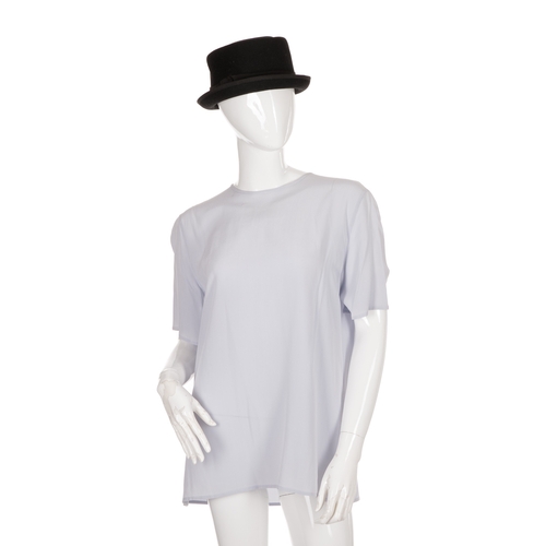 282 - Emporio Armani, two silk blouses and two hats, to include matching pale blue and baby pink short-sle... 