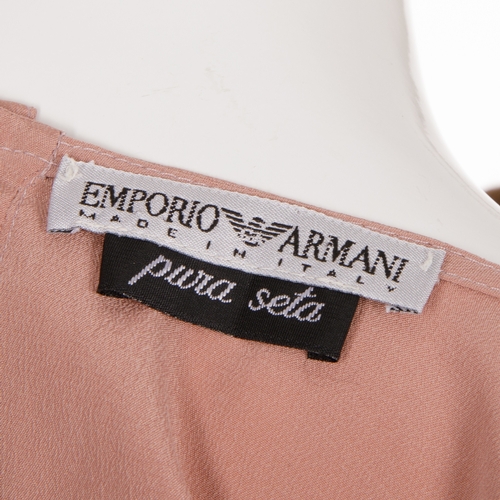 282 - Emporio Armani, two silk blouses and two hats, to include matching pale blue and baby pink short-sle... 