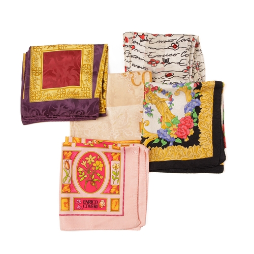 284 - Enrico Coveri, five silk scarves, in a variety of colours and designs, (5)