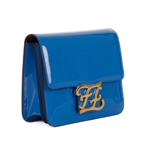 288 - Fendi, a Karligraphy patent leather handbag, designed with a blue patent leather exterior, with poli... 