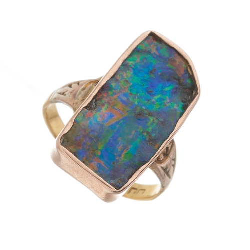 29 - An early 20th century black opal ring, with 22ct gold replacement band, opal measures approximately ... 