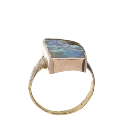 29 - An early 20th century black opal ring, with 22ct gold replacement band, opal measures approximately ... 