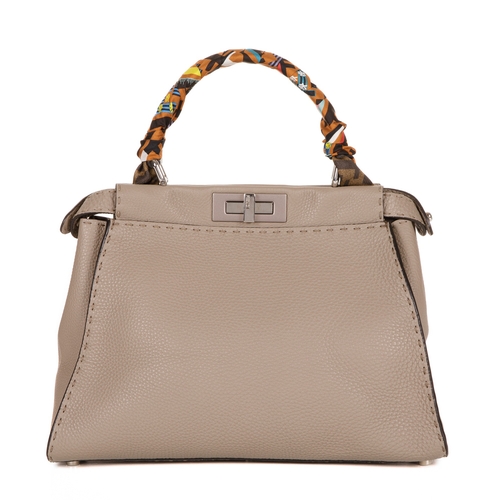 290 - Fendi, a medium Peekaboo Selleria handbag w/Twilly, designed with a grey leather exterior, featuring... 