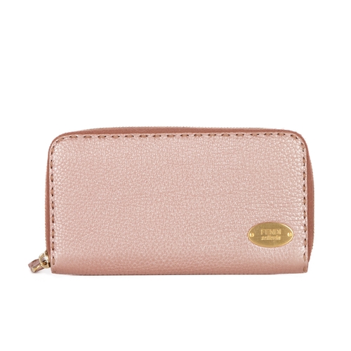 291 - Fendi, a long Selleria wallet, crafted from metallic pink leather with wide topstitch trim, featurin... 