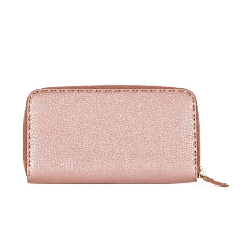 291 - Fendi, a long Selleria wallet, crafted from metallic pink leather with wide topstitch trim, featurin... 