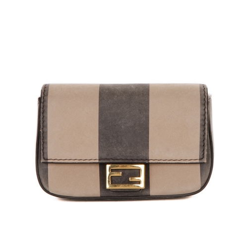 292 - Fendi, a Nano Pequin baguette mini bag charm, designed with a striped nubuck exterior, gold-tone har... 