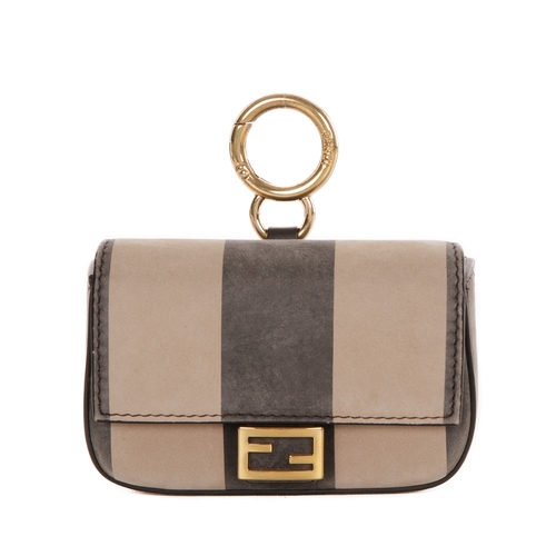 292 - Fendi, a Nano Pequin baguette mini bag charm, designed with a striped nubuck exterior, gold-tone har... 