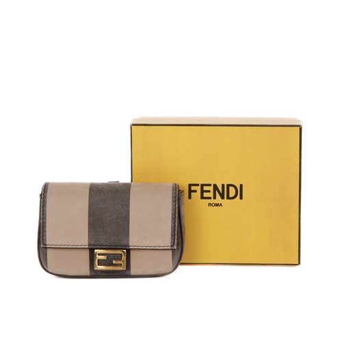 292 - Fendi, a Nano Pequin baguette mini bag charm, designed with a striped nubuck exterior, gold-tone har... 