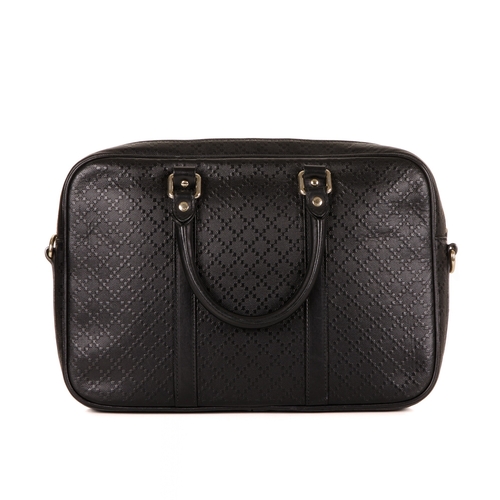 304 - Gucci, a black leather Diamante briefcase, featuring the maker's black leather diamante patterned ex... 