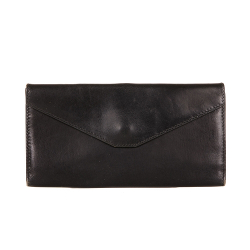 306 - Gucci, a vintage leather wallet, designed with a smooth black leather exterior, featuring a coin com... 