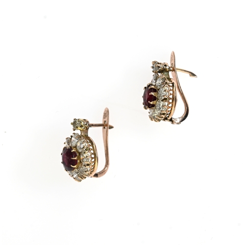 32 - A pair of gold unheated Madagascan ruby and brilliant-cut diamond cluster earrings, verbal from GCS ... 