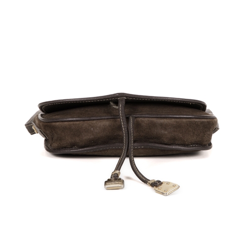 333 - Loewe, a vintage Anagram Flap handbag, crafted from brown suede with brown leather trim, featuring t... 