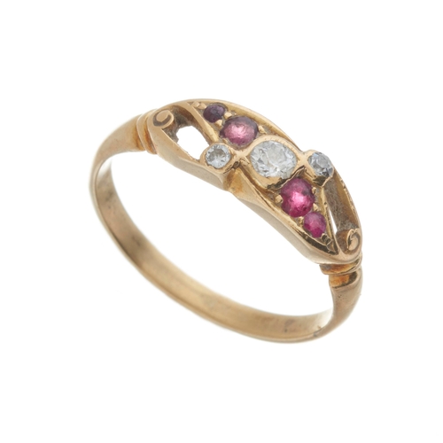 35 - An Edwardian 18ct gold old-cut diamond and ruby dress ring, estimated total diamond weight 0.10ct, r... 