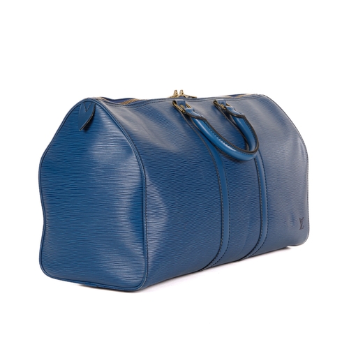 352 - Louis Vuitton, a blue epi Keepall 45 luggage bag, featuring a blue textured leather exterior and smo... 