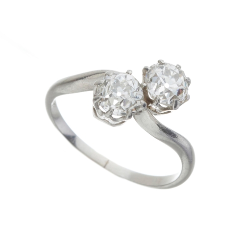 41 - An early 20th century old-cut diamond two-stone crossover ring, estimated total diamond weight 1ct, ... 