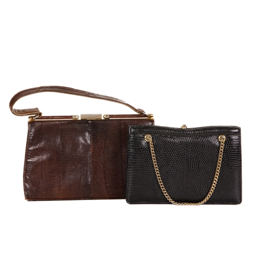 415 - Two vintage handbags, to incldue a brown lizard skin leather handbag with gold-tone hardware and sue... 