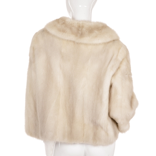 449 - An azurene mink jacket, designed with a notched lapel collar, cropped sleeves, a single hook and eye... 