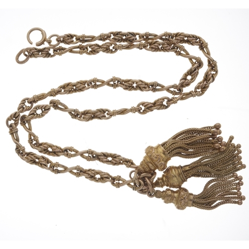 45 - A late Victorian 9ct gold fancy-link Albertina necklace, with tassel pendant, hallmarks for Birmingh... 