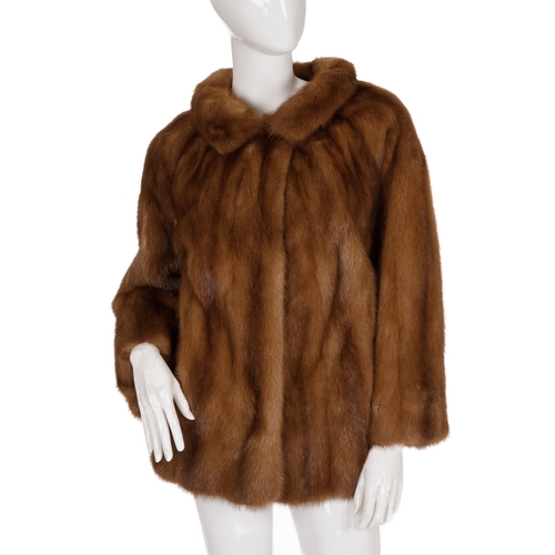 454 - A mink jacket and fox fur stole, the demi buff mink jacket, featuring a short lapel collar, single h... 