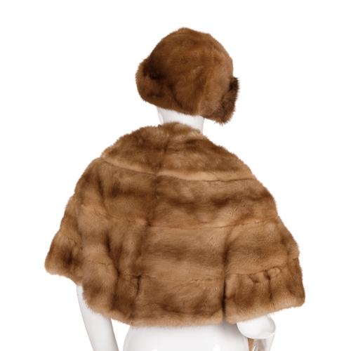 456 - A pastel mink bolero/stole and mink hat, designed with an open front and an interior side pocket, to... 