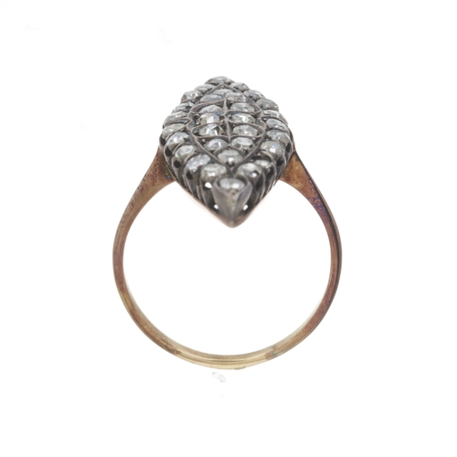 47 - An early 20th century gold and silver, old-cut diamond marquise-shape dress ring, estimated total di... 