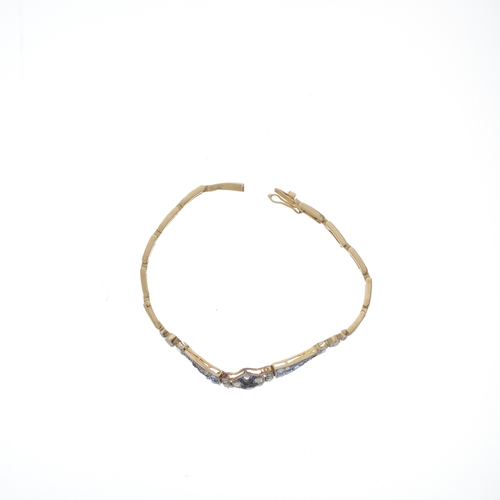 58 - An early 20th century 18ct gold sapphire and rose-cut diamond bracelet, principal sapphire estimated... 