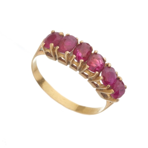 65 - An 18ct gold slightly graduated ruby six-stone ring, estimated total ruby weight 2ct, ring size N, 2... 