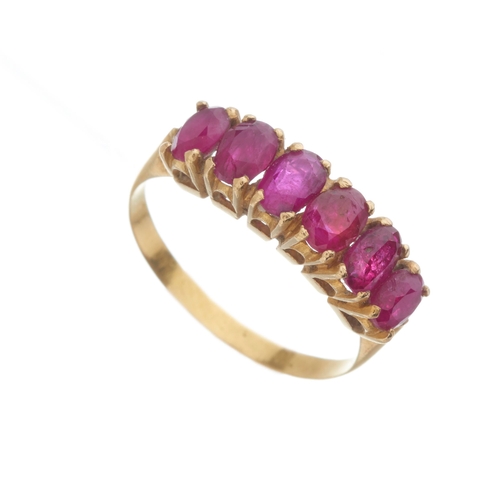 69 - An 18ct gold slightly graduated ruby six-stone ring, estimated total ruby weight 2ct, ring size N, 2... 