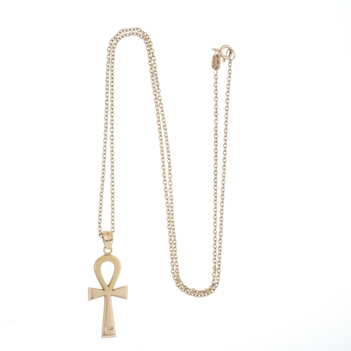 71 - An 18ct gold Egyptian Ankh cross pendant, suspended from a 9ct gold chain, pendant with Egyptian mar... 