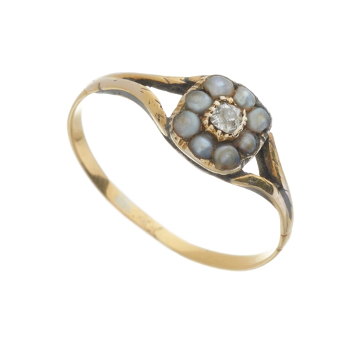 8 - A late Georgian gold old-cut diamond and split pearl cluster ring, diamond estimated weight 0.05ct, ... 