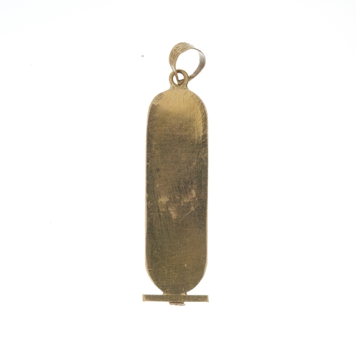 80 - An 18ct gold Egyptian cartouche pendant, Egyptian marks, length 4.7cm, 3.8g