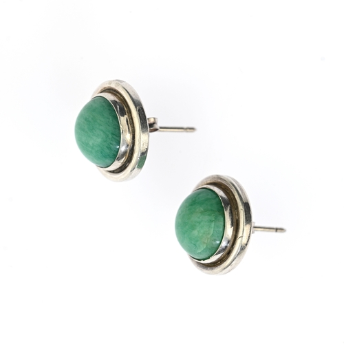 86 - Georg Jensen, a pair of silver amazonite cabochon single-stone stud earrings, maker's marks for Geor... 