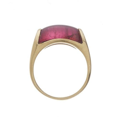 94 - Bulgari, an 18ct gold pink tourmaline cabochon Tronchet single-stone ring, signed Bulgari, Italian m... 