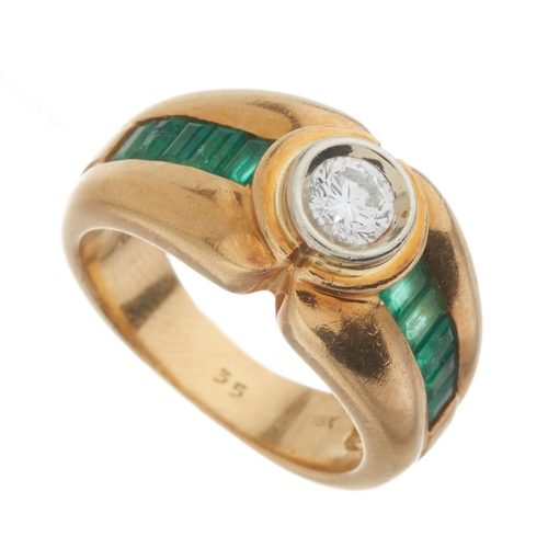 96 - Alain Roure, an 18ct gold brilliant-cut diamond single-stone band ring, with calibre-cut emerald sho... 